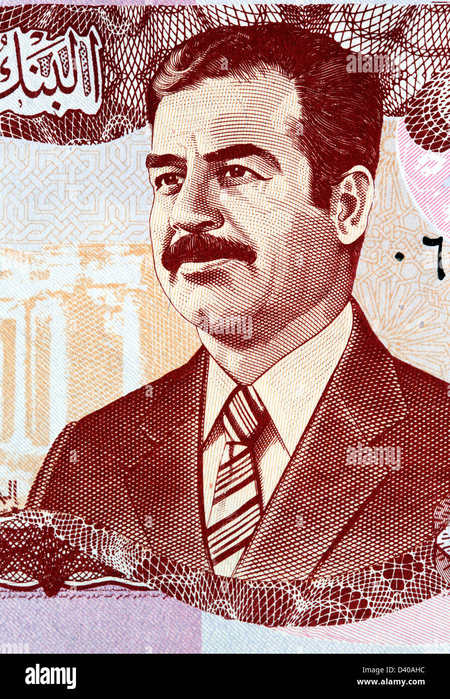 Portrait de Saddam Hussein à partir de 5 Dinars billet, Iraq, 1992 Banque D'Images