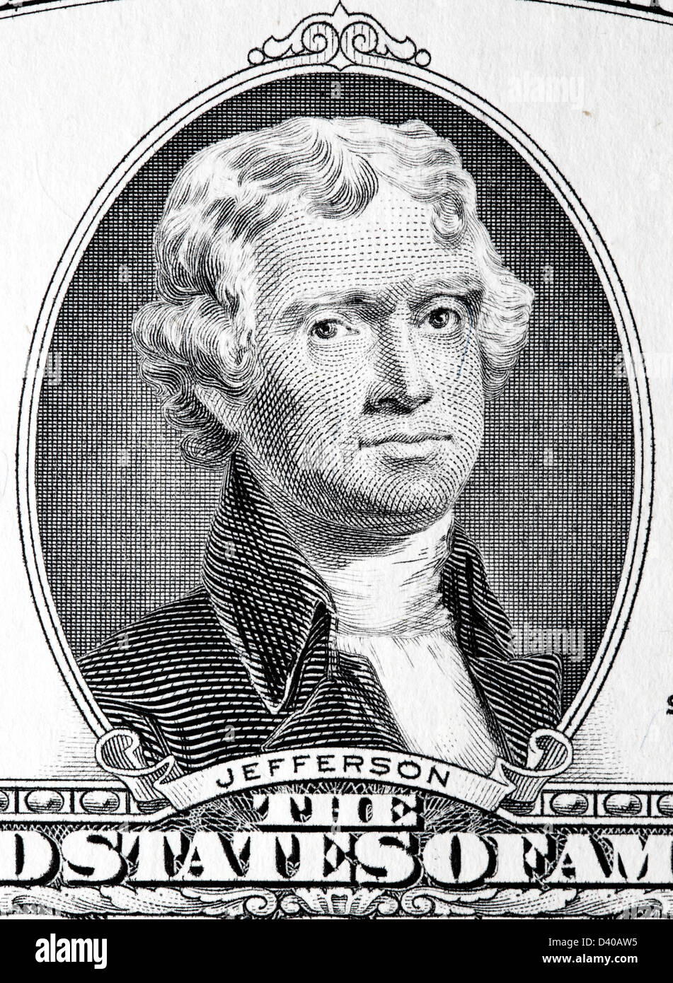 Portrait de Thomas Jefferson à partir de 2 euros, dollars USA, 2003 Banque D'Images