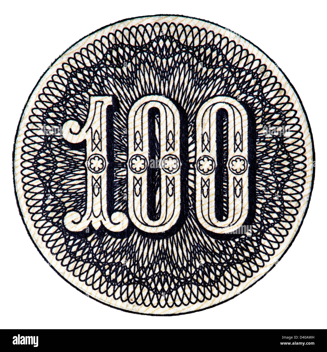 Numéro 100 à partir de 100 roubles billet, sur fond blanc, de la Russie, 1910 Banque D'Images