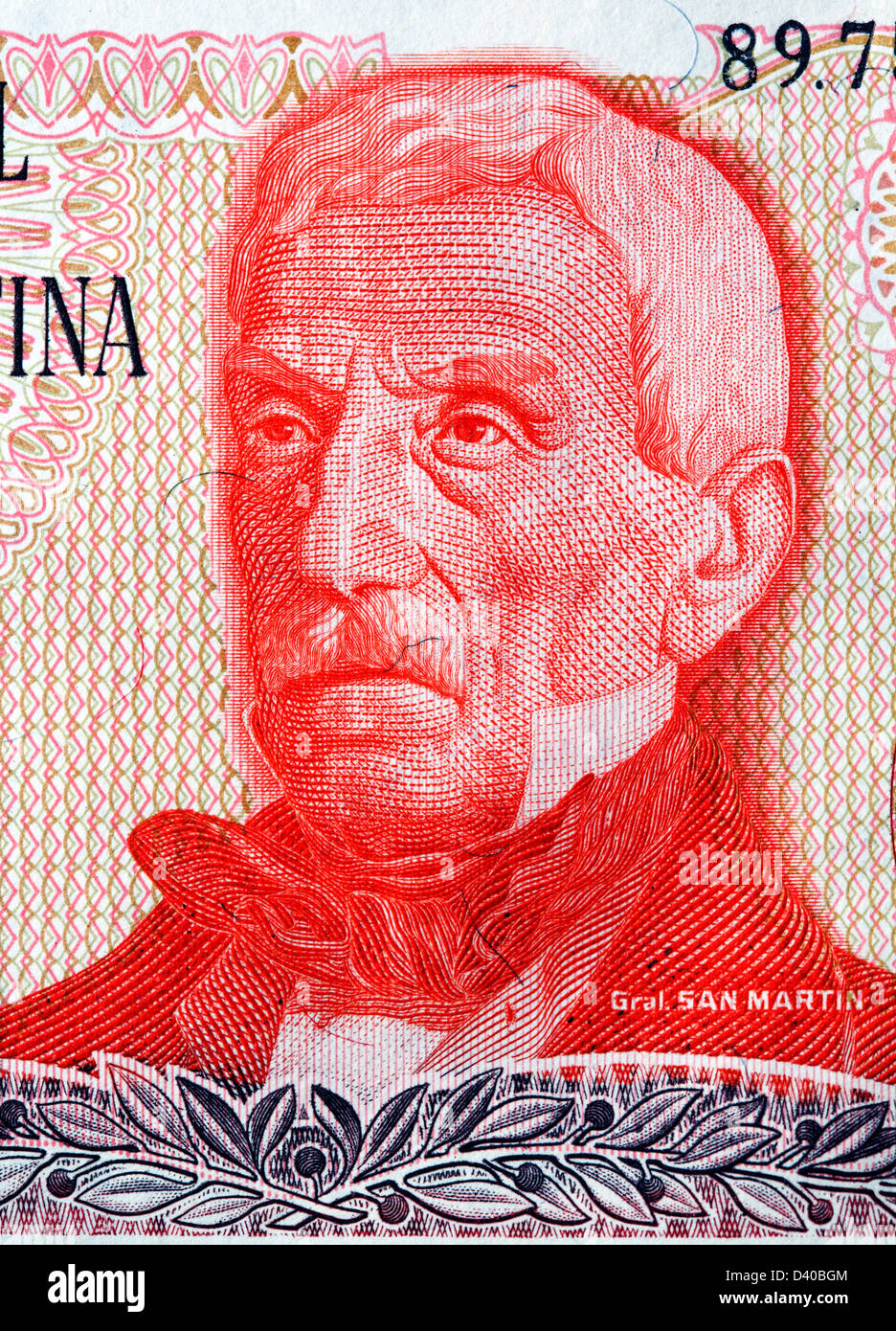 Portrait du général José de San Martin, de 1 billets Peso, l'Argentine, 1983 Banque D'Images