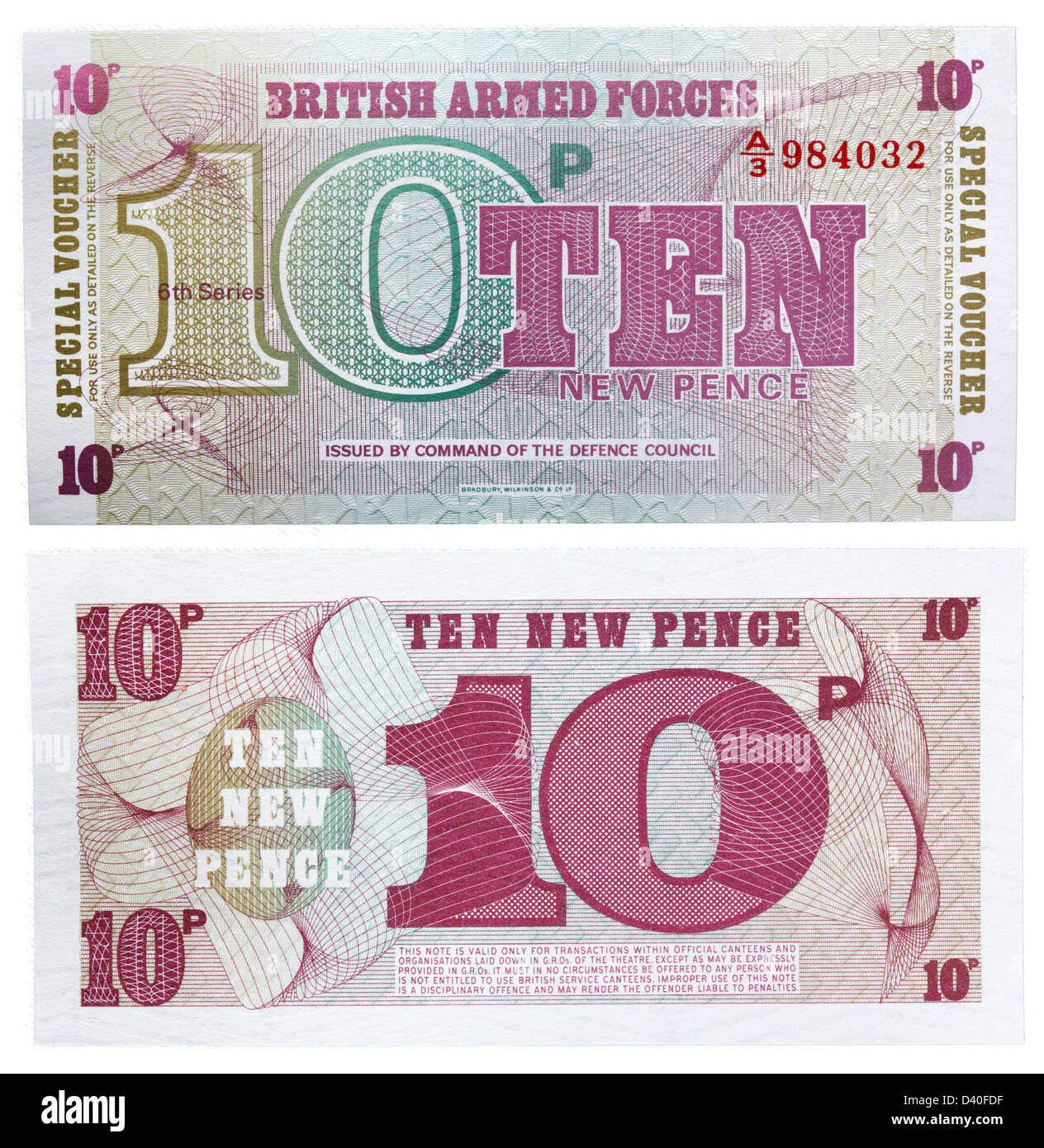 Nouveau billet de 10 pence, UK, British Armed Forces, 1972 Banque D'Images