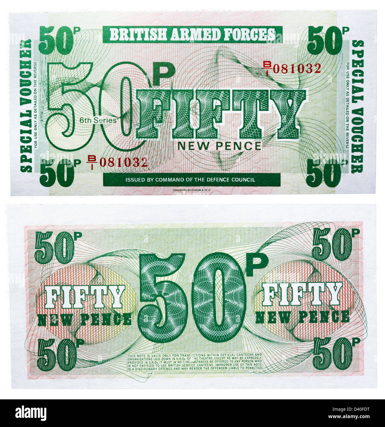 Nouveau billet de 50 pence, UK, British Armed Forces, 1972 Banque D'Images