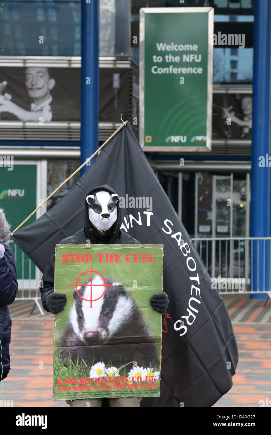 Animal Rights manifestants devant la Conférence de l'Union nationale des agriculteurs protestaient contre la réforme du blaireau Banque D'Images