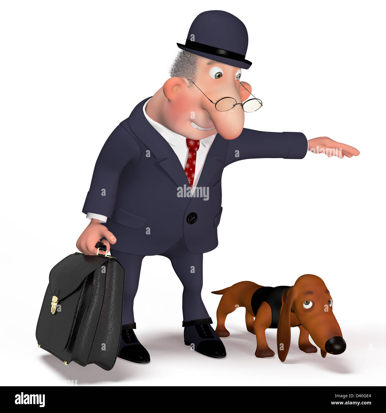 Illustration le monsieur avec un chien. Marcher sur la rue. Banque D'Images