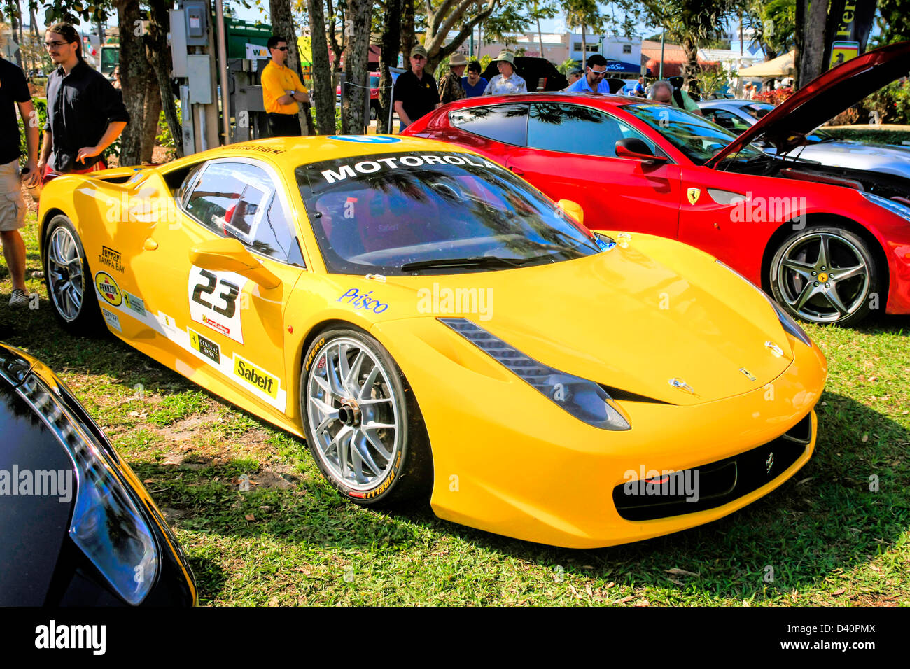 Ferrari 458 jaune à l'exotic car show à Sarasota en Floride Banque D'Images