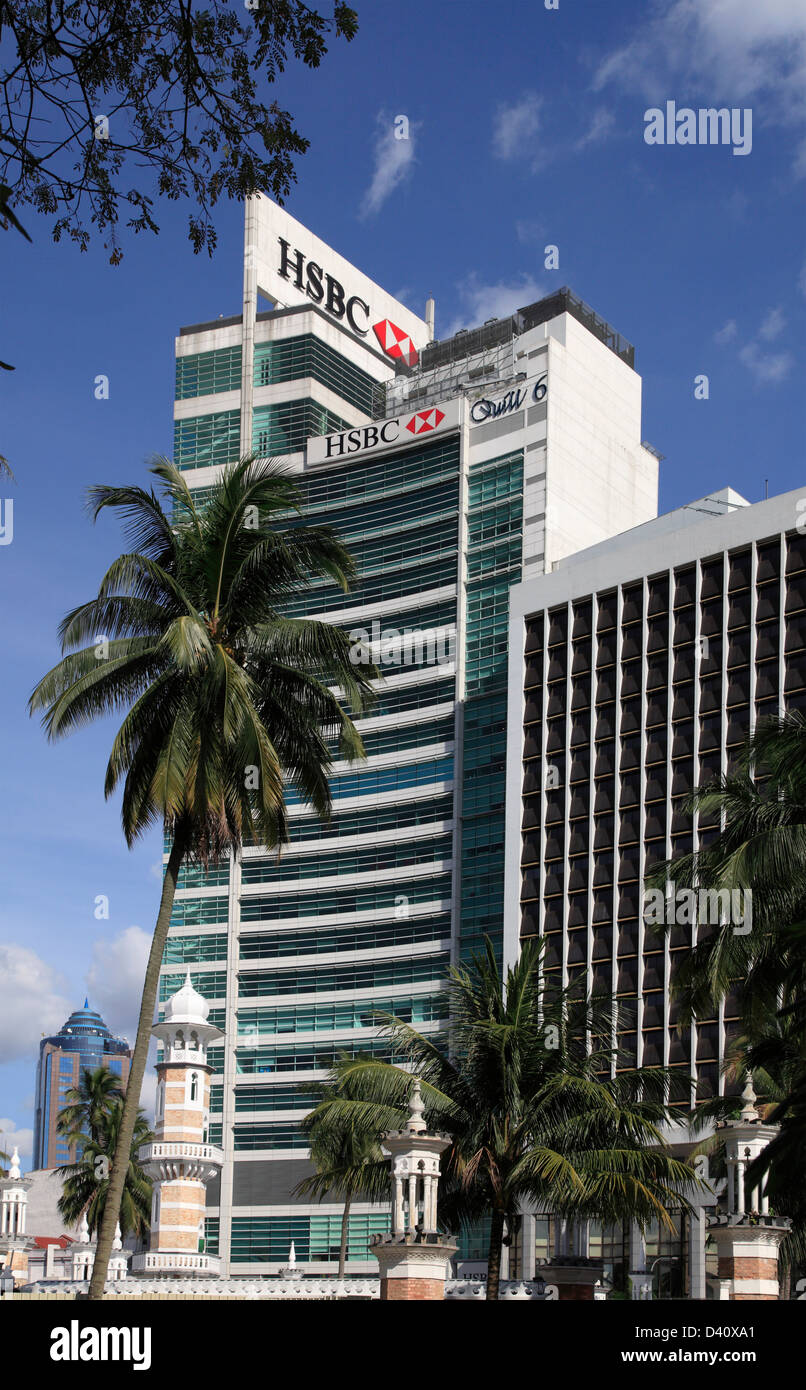 La Malaisie, Kuala Lumpur, Merdeka Square, HSBC Building, Masjid, mosquée Jamek Banque D'Images