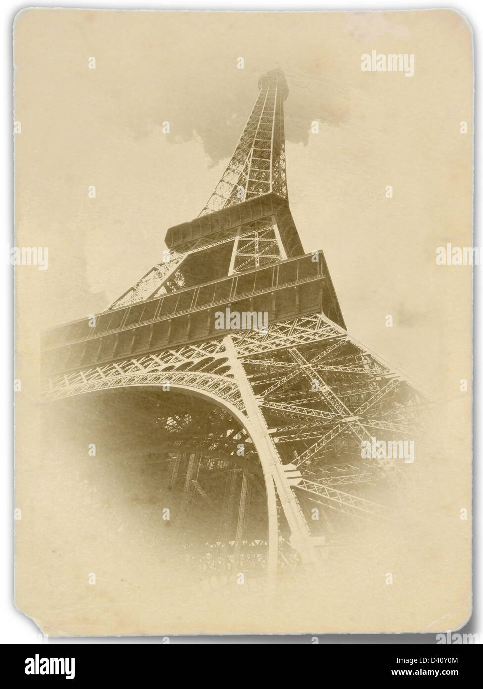 Vieille Carte postale Tour Eiffel sur paris Banque D'Images