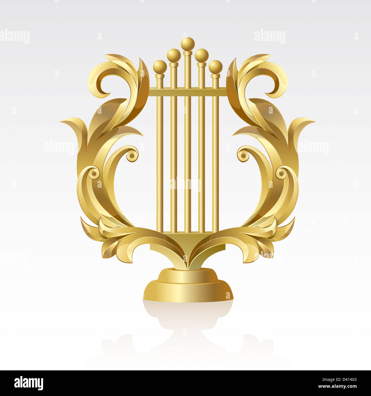 Lyre d'or d'or sur un fond blanc sur un fond blanc Banque D'Images