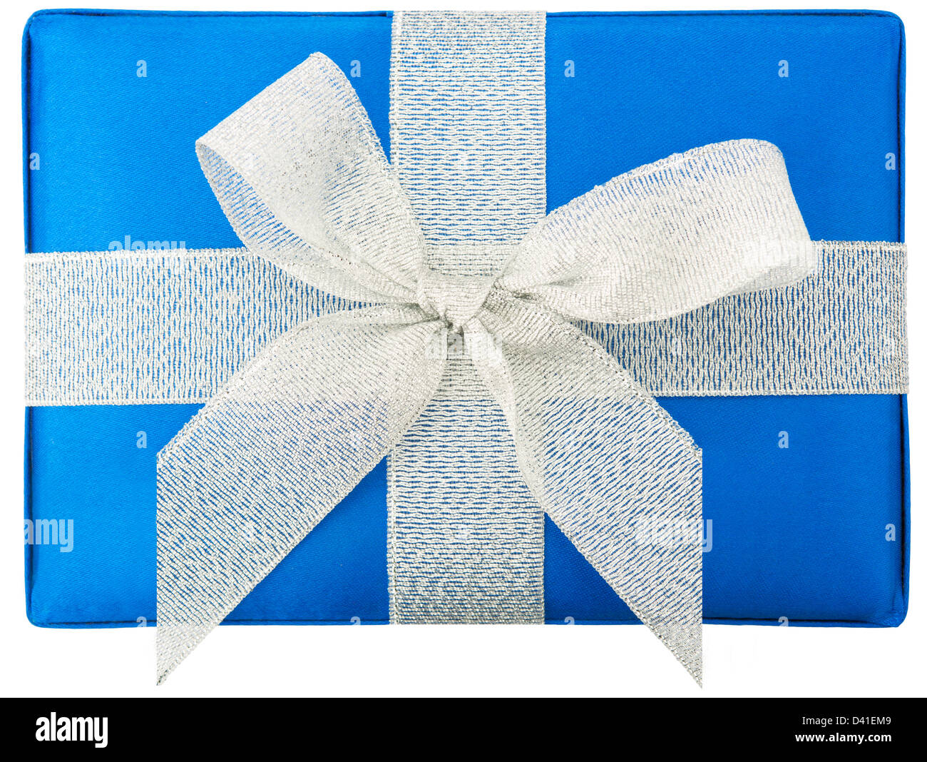 Boîte cadeau bleu isolé sur fond blanc Banque D'Images