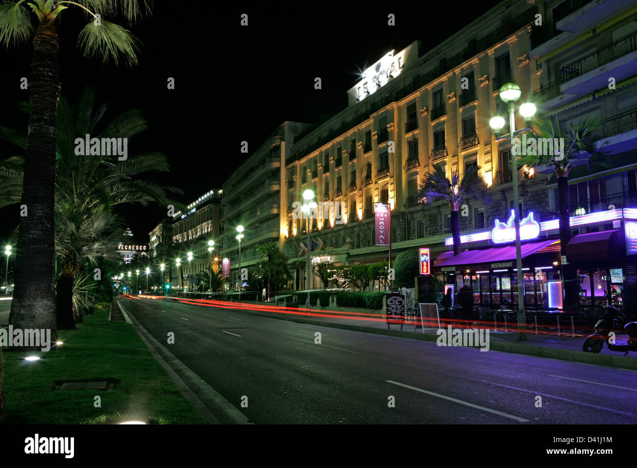 Promenades des Anglais, Nice la nuit Banque D'Images