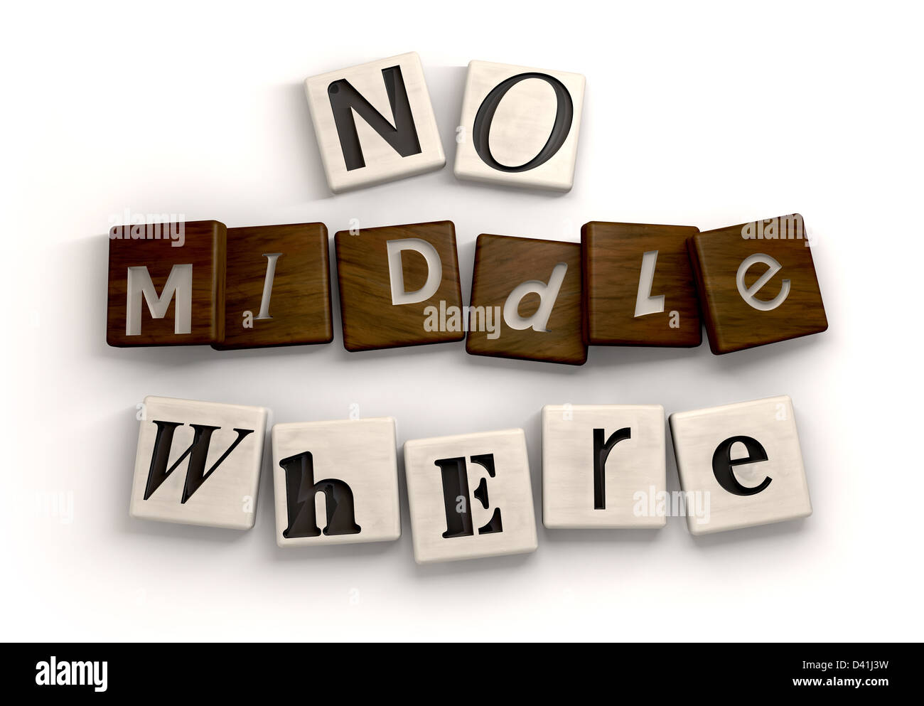 Sol carrelé lettres énonçant les mots milieu et nulle part Banque D'Images