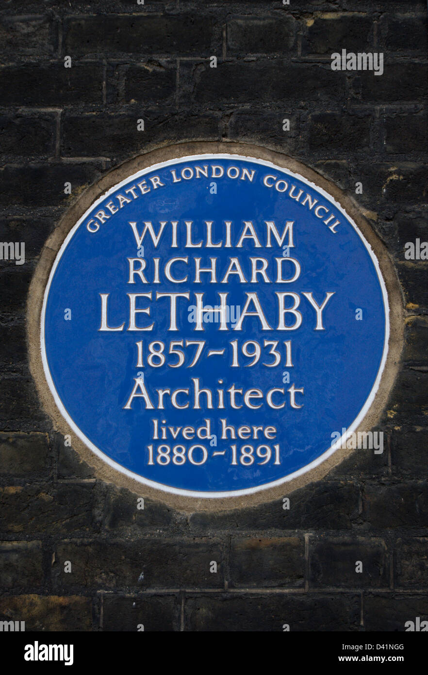 Blue plaque marquant un accueil de l'architecte William Richard lethaby, finsbury, Londres, Angleterre Banque D'Images