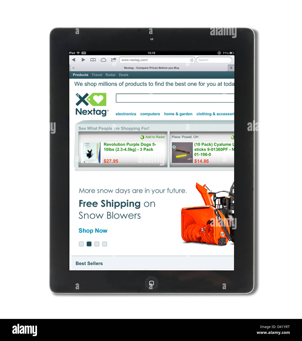 Le site de comparaison de prix NexTag vue sur un iPad 4, USA Banque D'Images