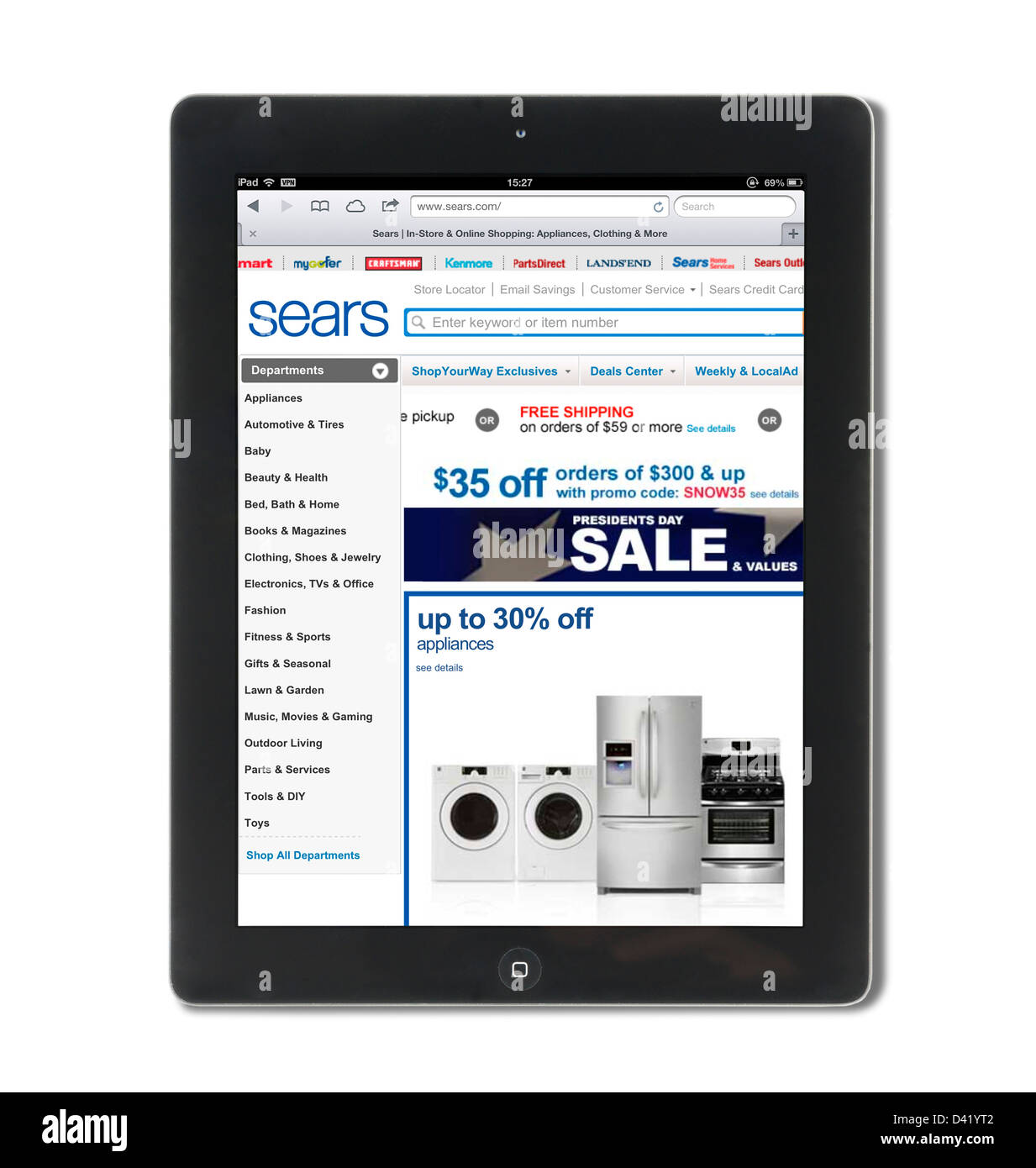 Le site web de Sears vue sur un iPad 4, USA Banque D'Images