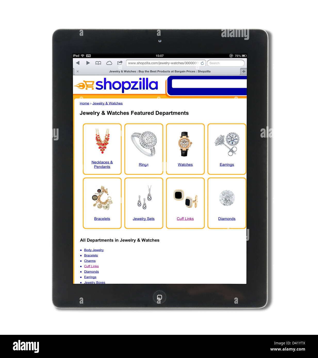 Le site de comparaison de prix Shopzilla vue sur un iPad 4, USA Banque D'Images