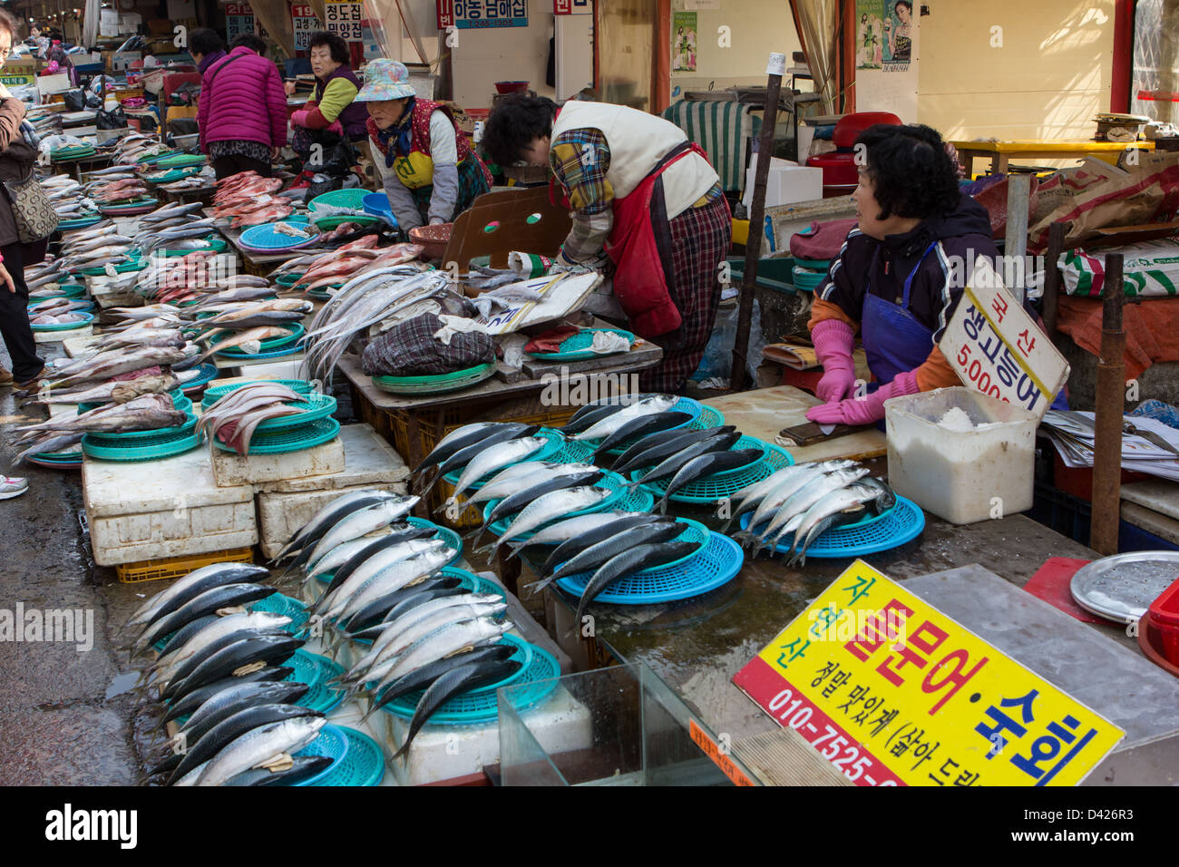 Poissons au marché aux poissons de Jagalchi, Busan, Corée du Sud Banque D'Images