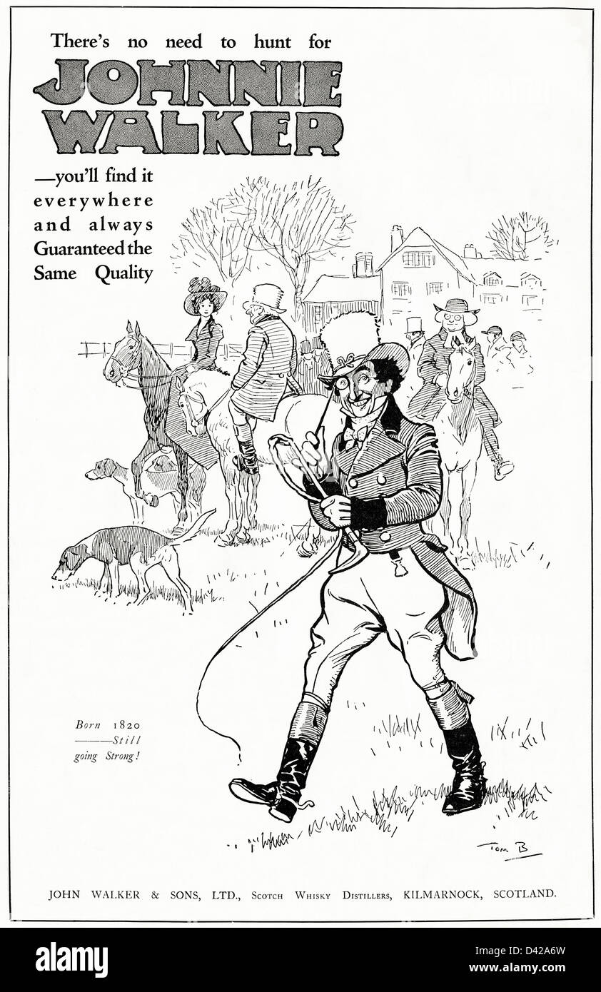 Vintage des années 1920 Publicité imprimée à partir de l'anglais country gentleman's newspaper avec scène de chasse fox scotch whisky Johnnie Walker publicité Banque D'Images