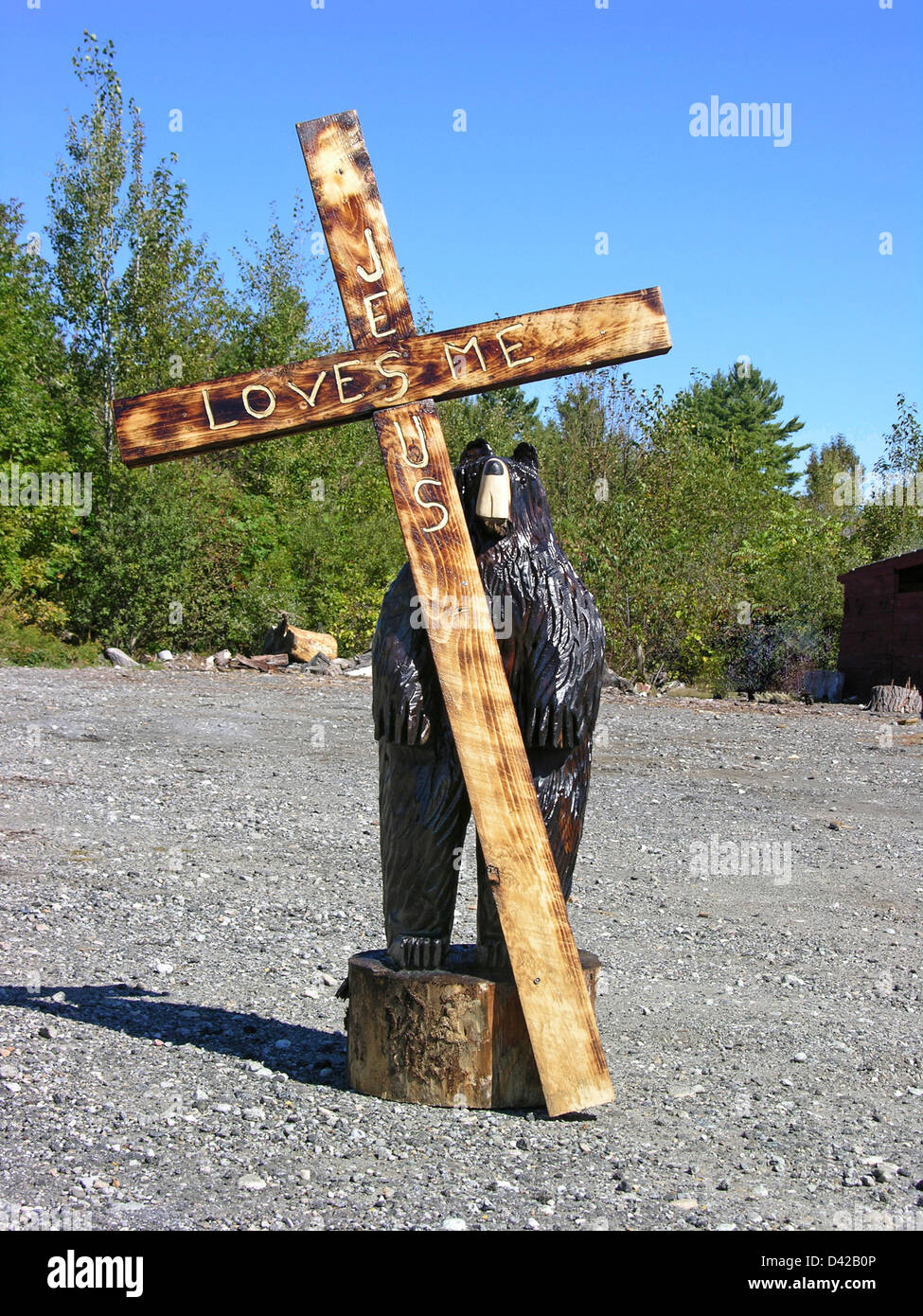 Signe religieux sur une route en dehors de Schroon Lake, New York. Jésus m'aime. Banque D'Images