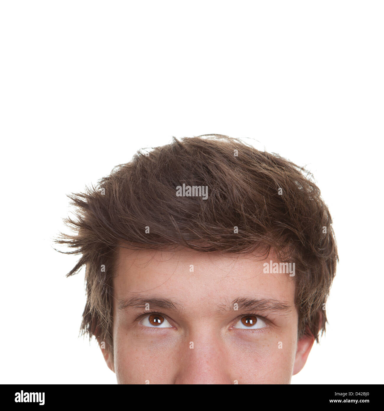 Étudiant, jeune homme ou jeune visage looking up Banque D'Images