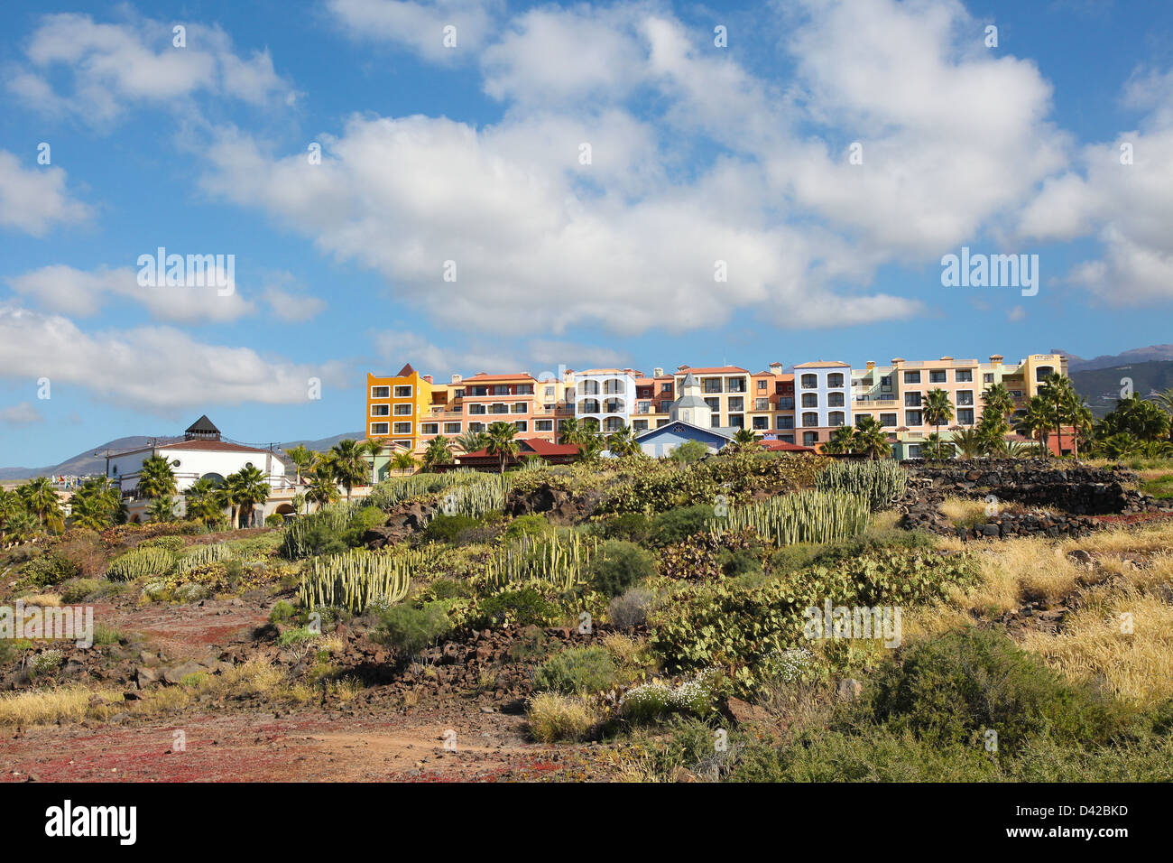 Colorful holiday resorts à Costa Adeje à Tenerife, Îles Canaries, Espagne. Banque D'Images