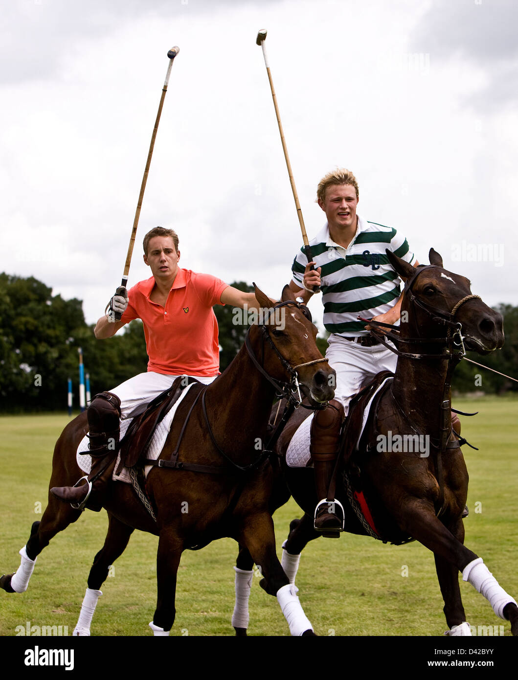 Joueurs de polo en poussant l'autre à cheval Banque D'Images
