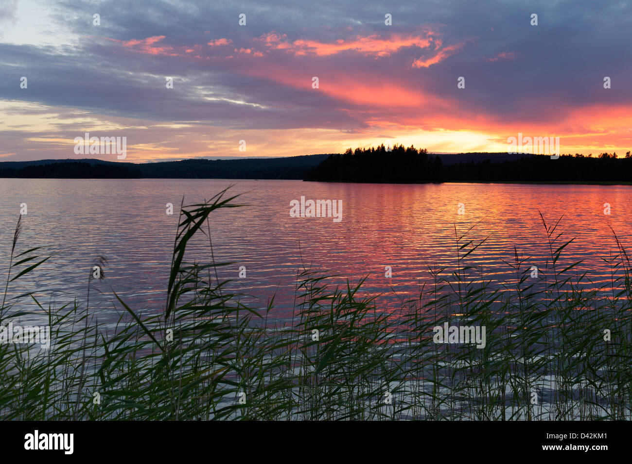 Lesjoen Storsa, Suède, au coucher du soleil sur un lac Storsa Lesjoen Banque D'Images
