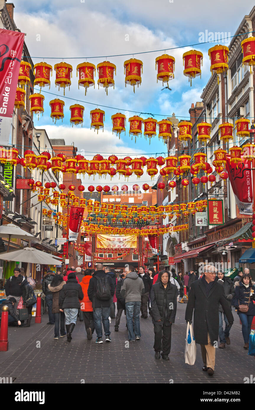 Le Nouvel An chinois à Gerrard Street dans le quartier chinois de Londres. Banque D'Images