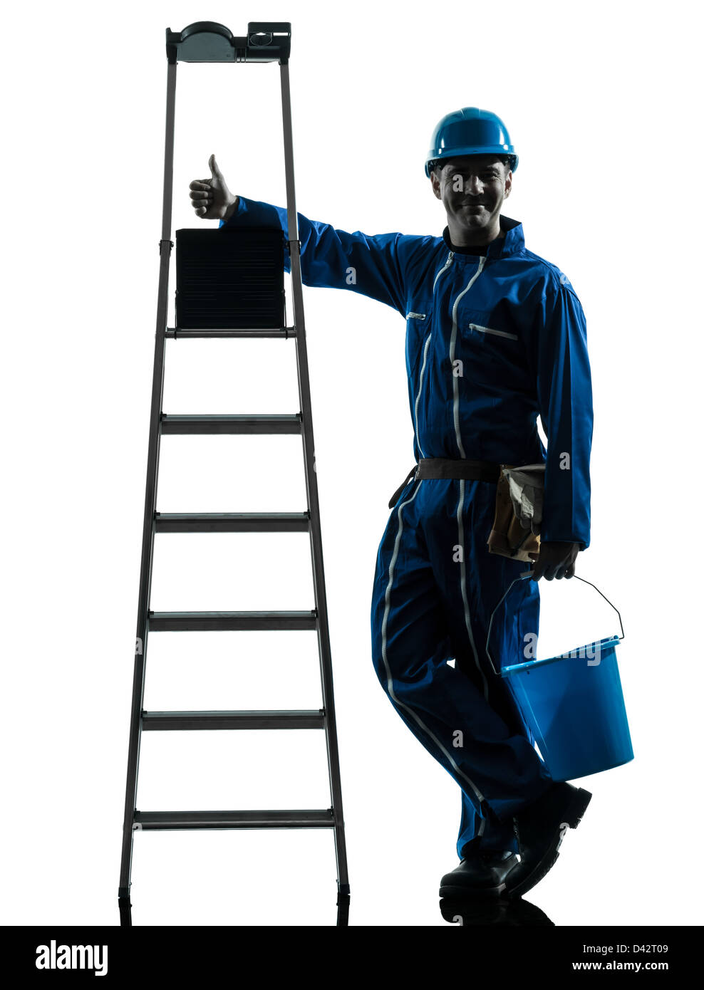 Un travailleur réparateur thumb up silhouette en studio sur fond blanc Banque D'Images