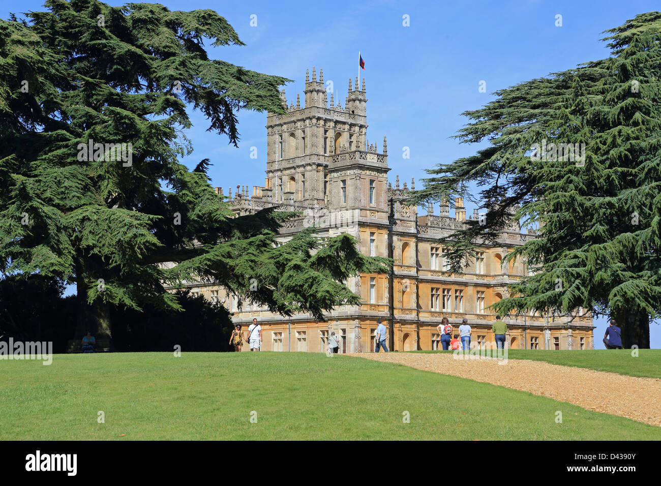 Château de Highclere, accueil du Comte et comtesse de Carnarvon, et lieu de tournage de la série télévisée Downton Abbey, dans le Berkshire, Royaume-Uni Banque D'Images