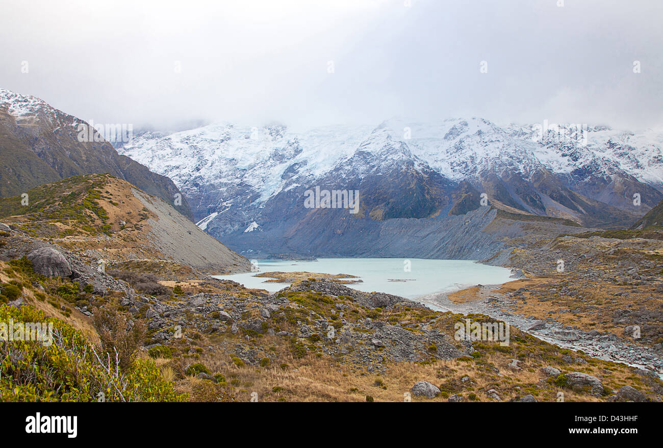 Au début de l'automne le lac Hooker Mt Cook vallées de montagne Alpes du Sud Banque D'Images