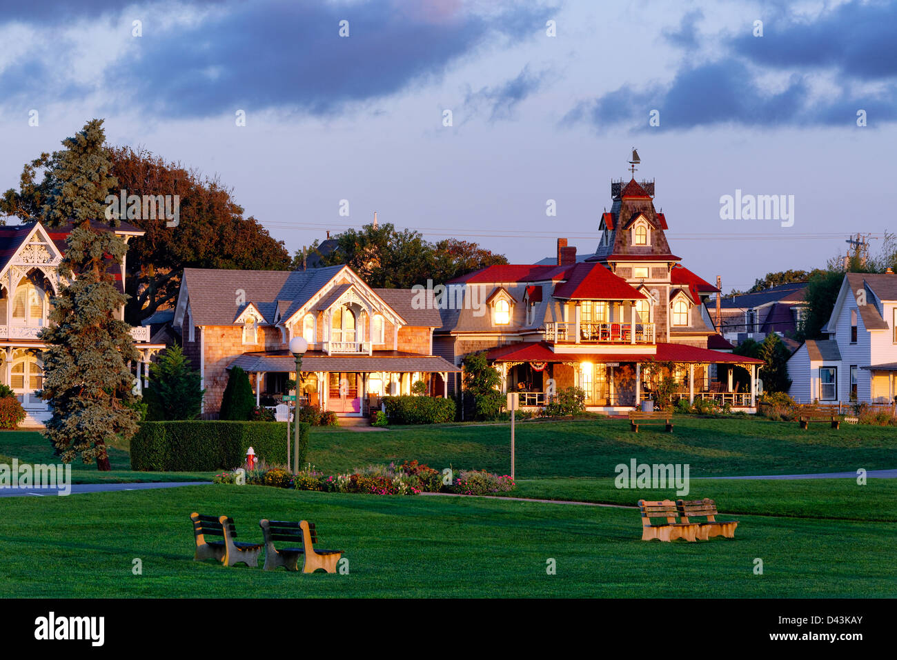 Maisons, Oak Bluffs, Martha's Vineyard, Massachusetts, USA Banque D'Images