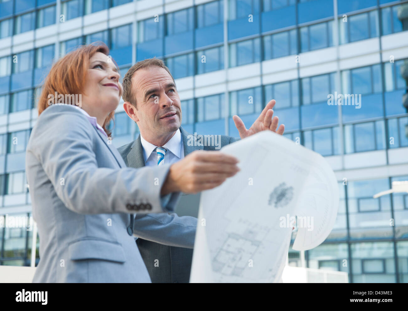 Les gens d'affaires avec les bleus, Niederrad, Frankfurt, Allemagne Banque D'Images