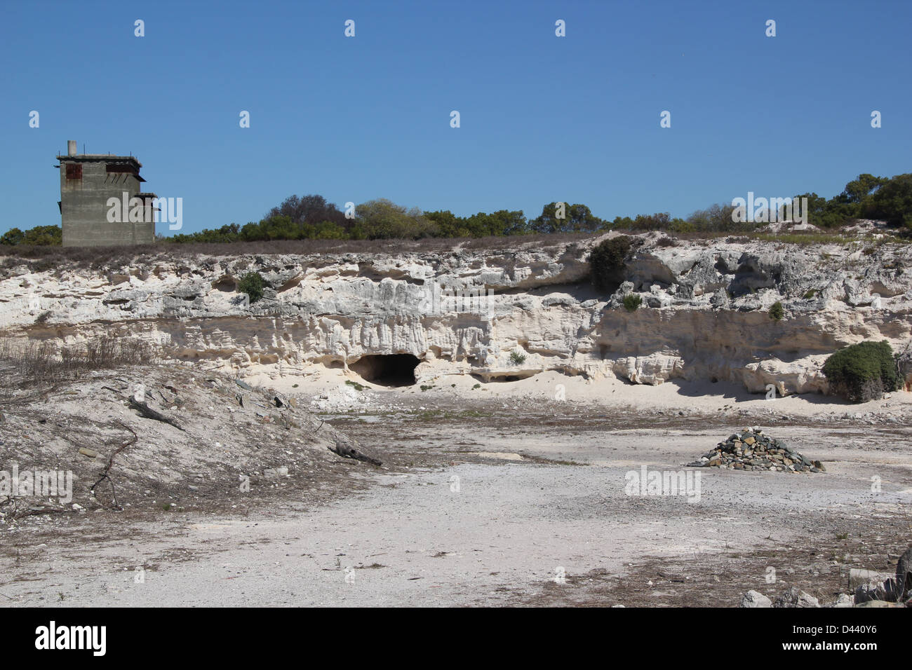 Carrière de chaux à Robben Island, où Mandela a été forcé de travailler Banque D'Images