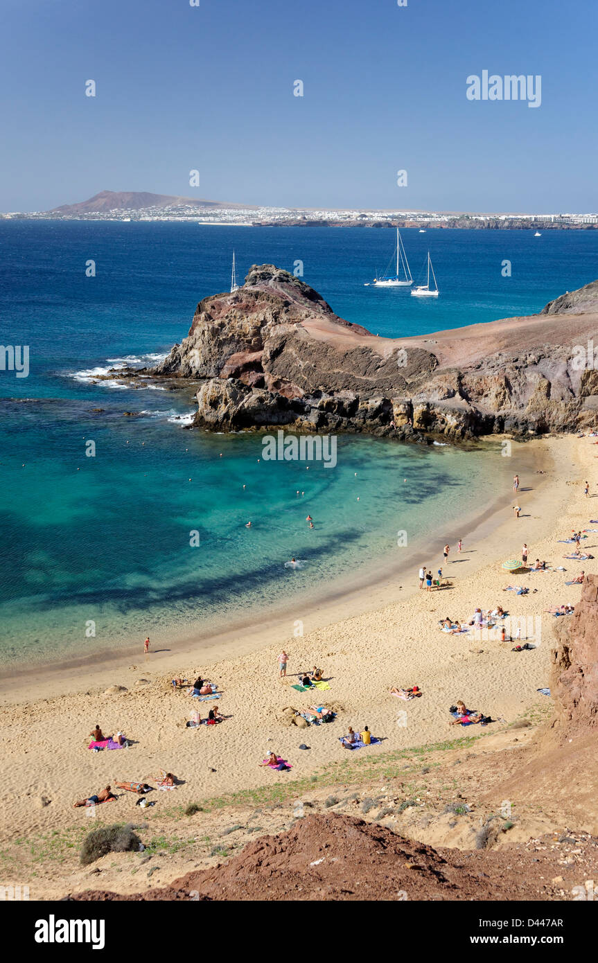 Plage de Papagayo, Playa del Papagyo, Lanzarote, îles Canaries, Espagne Banque D'Images