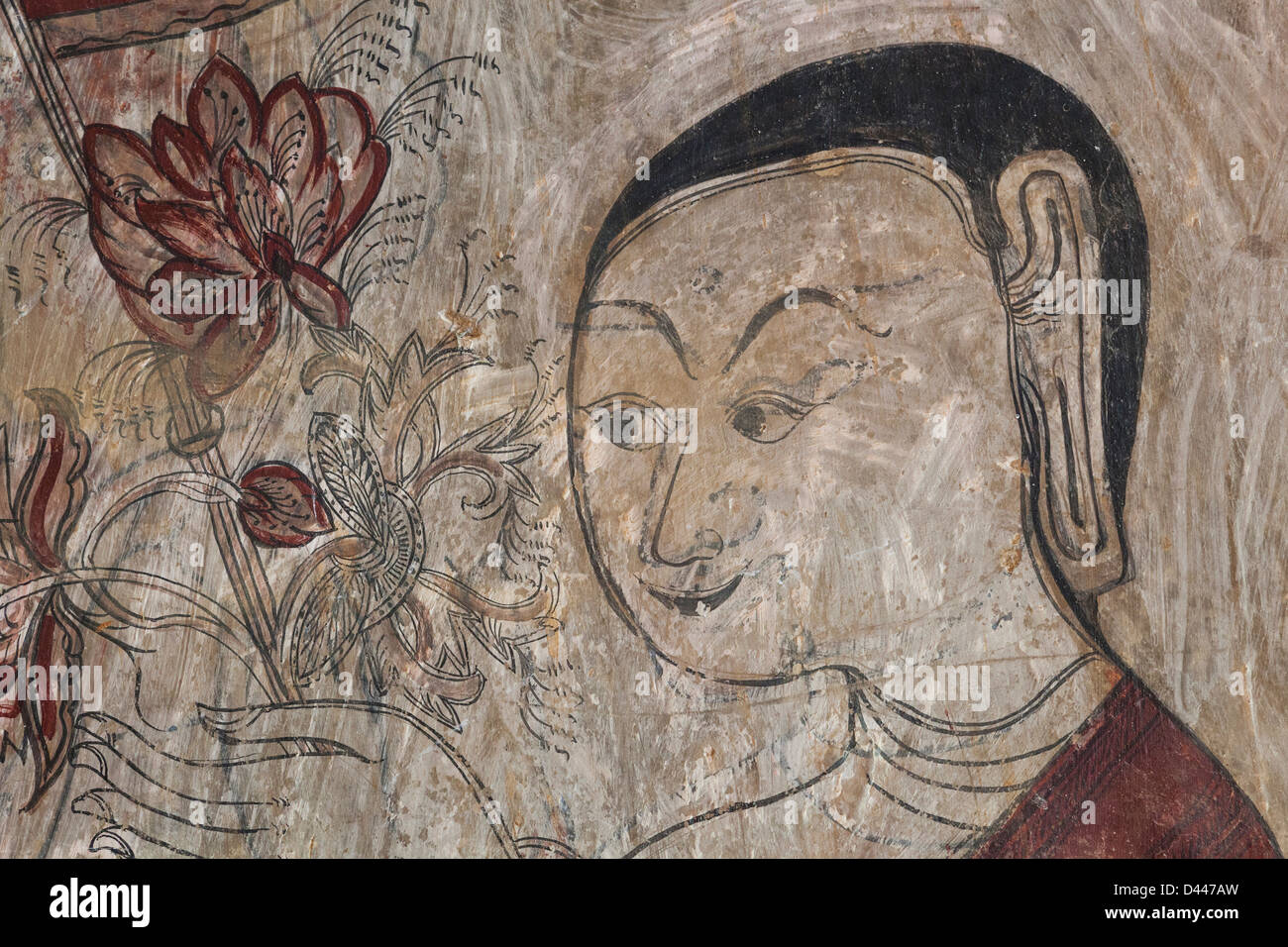 Le Myanmar, Bagan, temple Sulamani, ancienne peinture murale d'Intérieur Banque D'Images