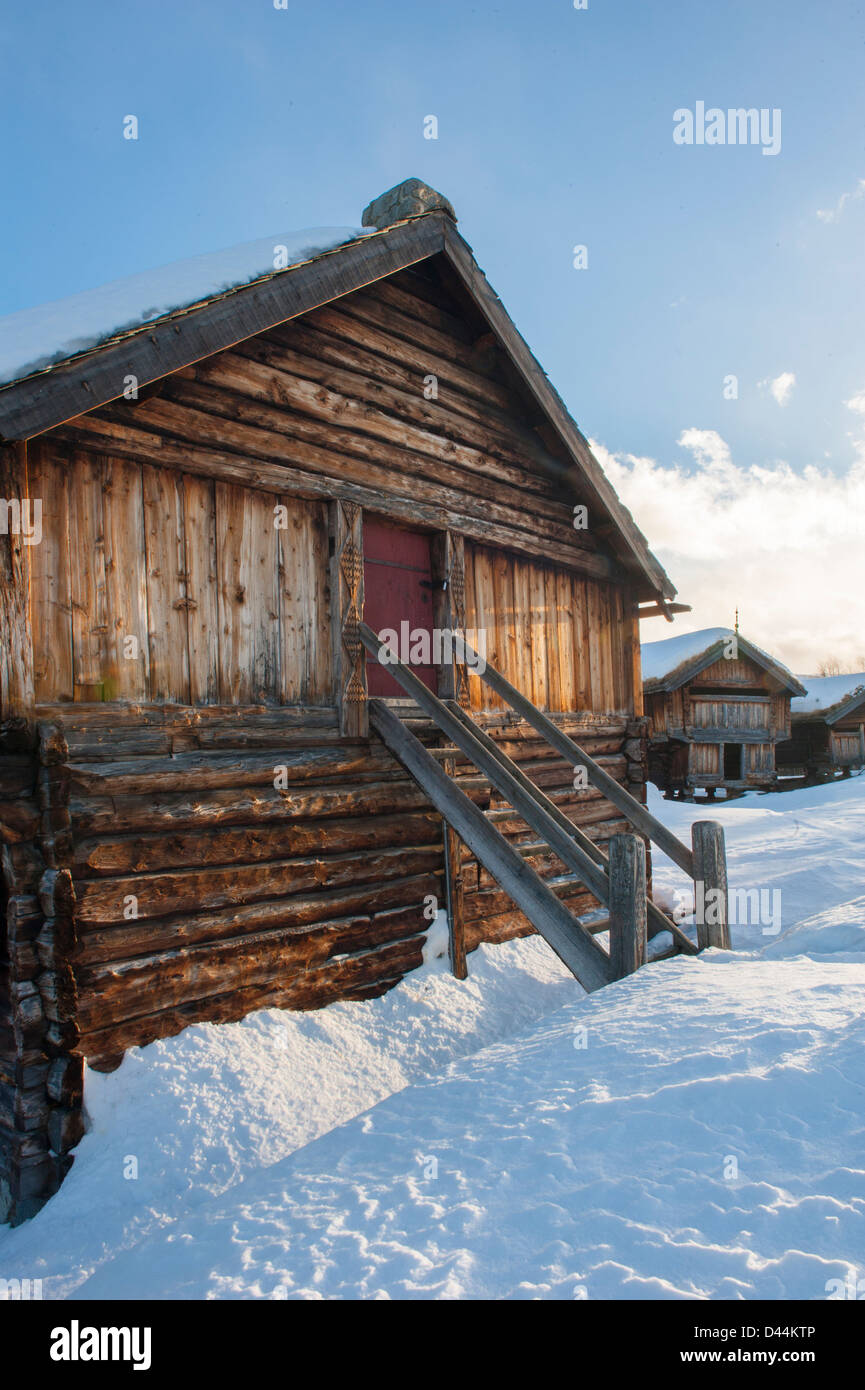 Geilojordet, un petit musée en plein air avec des bâtiments ruraux, d'une ferme du 18ème et 19 siècle, Geilo, Norvège Banque D'Images