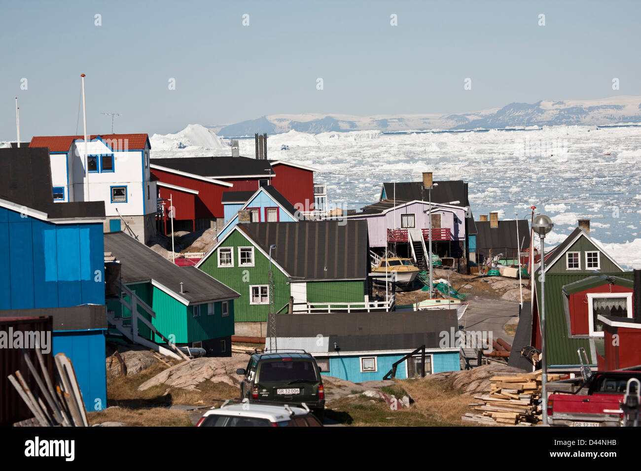 Maisons individuelles à Sisimiut au Groenland Banque D'Images