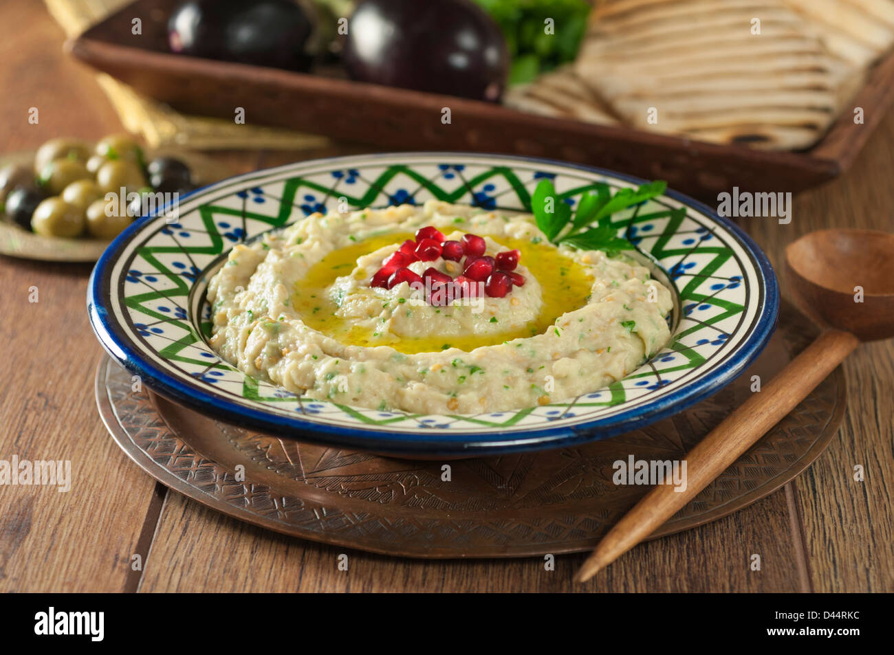 Baba Ghanoush ou salade aubergine Aubergine Banque D'Images