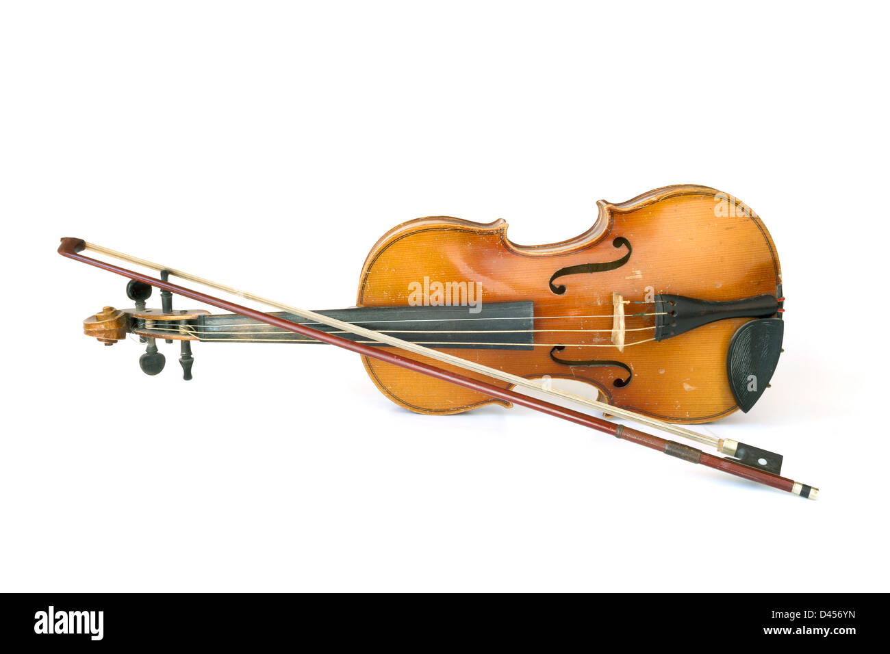 Bel ancien violon sur fond blanc Banque D'Images