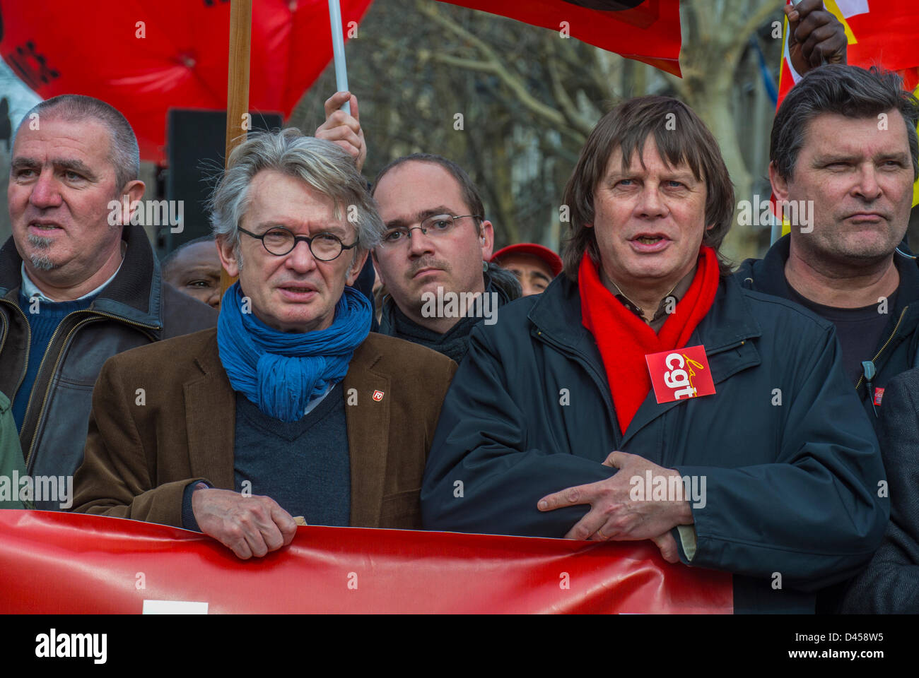 Paris, France. Les syndicats français pour protester contre le changement de la législation du travail du gouvernement, de l'ANI, présidents de syndicats, 'Jean-Claude Mailly' (F.O.) Banque D'Images