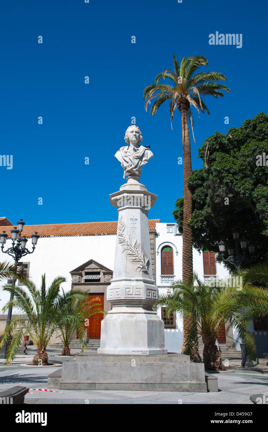 Statue de Christophe Colomb à Alameda de Place Colon quartier Triana de Las Palmas Gran Canaria island Espagne Banque D'Images