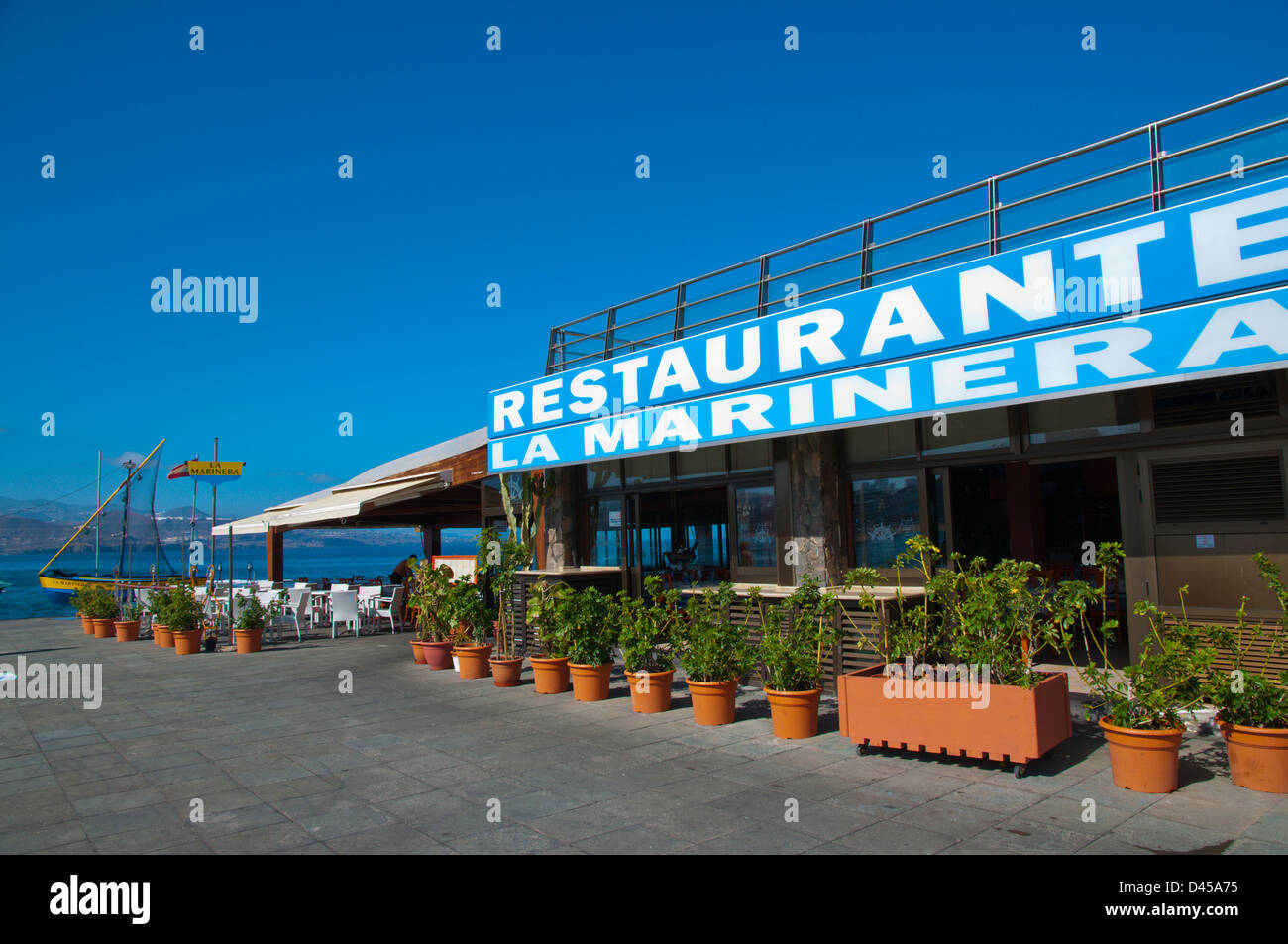 En dehors de la Marinera restaurant La Puntilla salon Las Palmas de Gran Canaria Gran Canaria island ville des îles Canaries Espagne Banque D'Images