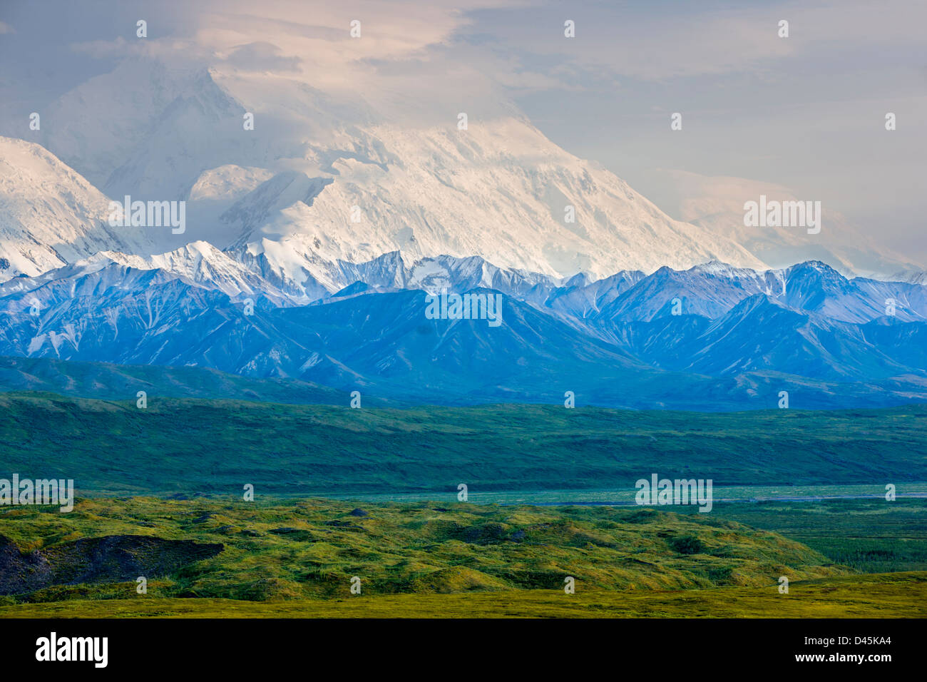 Mt. McKinley (Denali Mountain), point le plus élevé en Amérique du Nord (20 320') vue depuis le côté ouest de Denali National Park, AK Banque D'Images