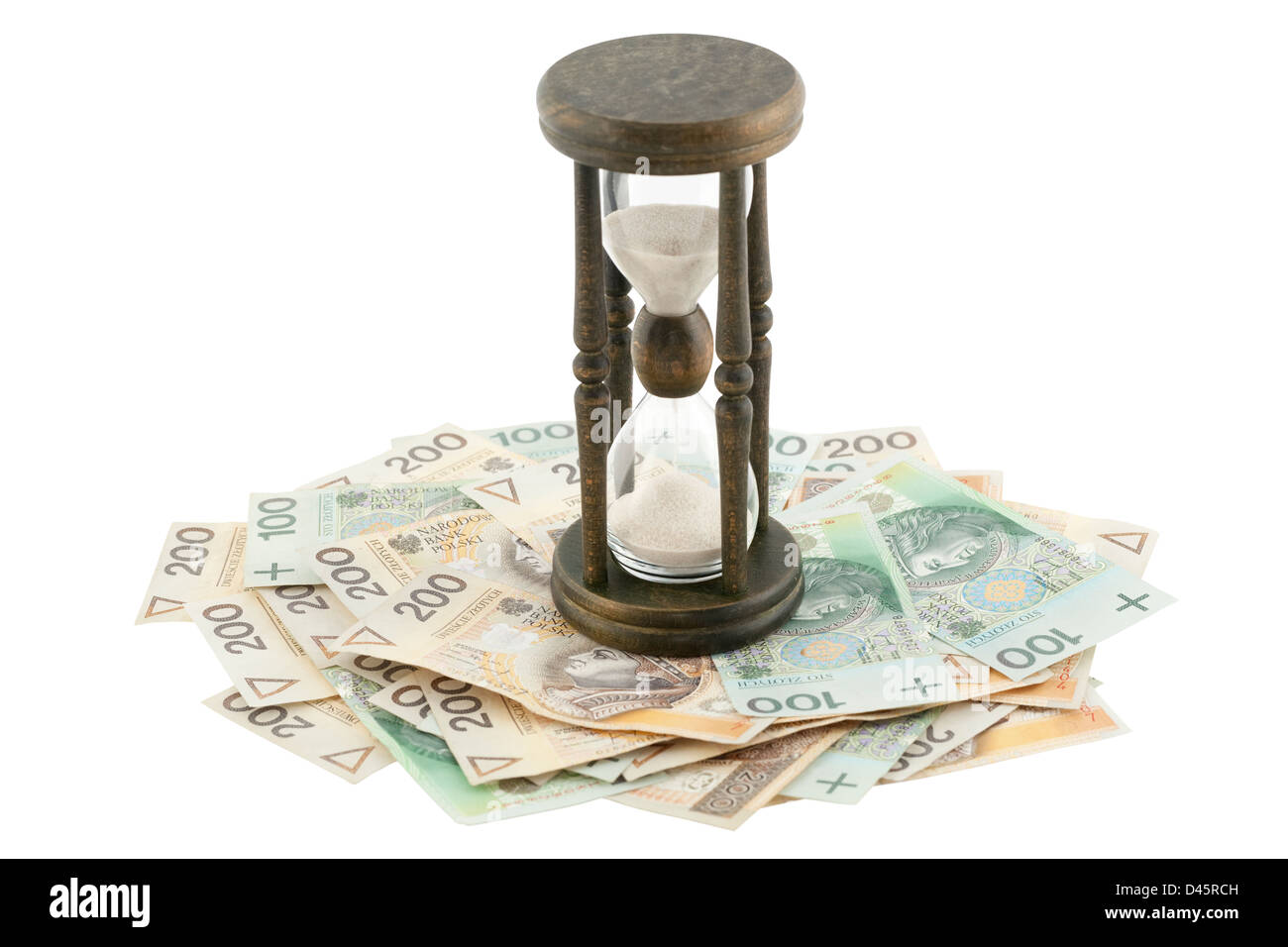 Pologne service avec hourglass sur fond blanc Banque D'Images