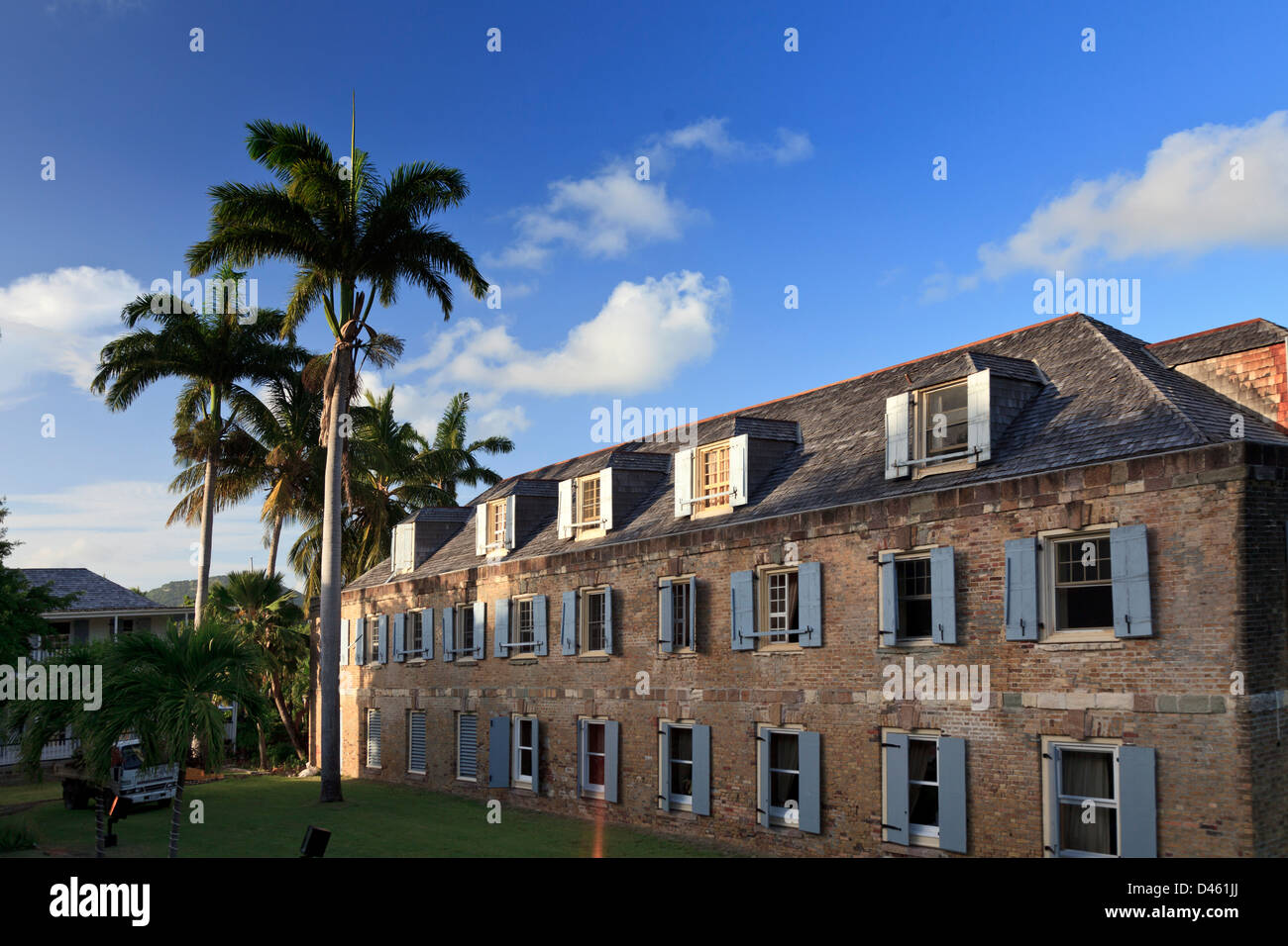 Caraïbes, Antigua-et-Barbuda, Nelson's Dockyard historique, ancien bâtiment de bois et de cuivre Banque D'Images