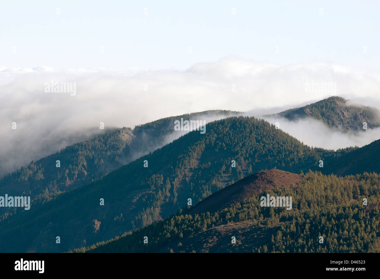 Nuages dans le nuage la tête basse hautes collines système météo brume de vapeur d'eau vues misty Tenerife îles canaries est Banque D'Images