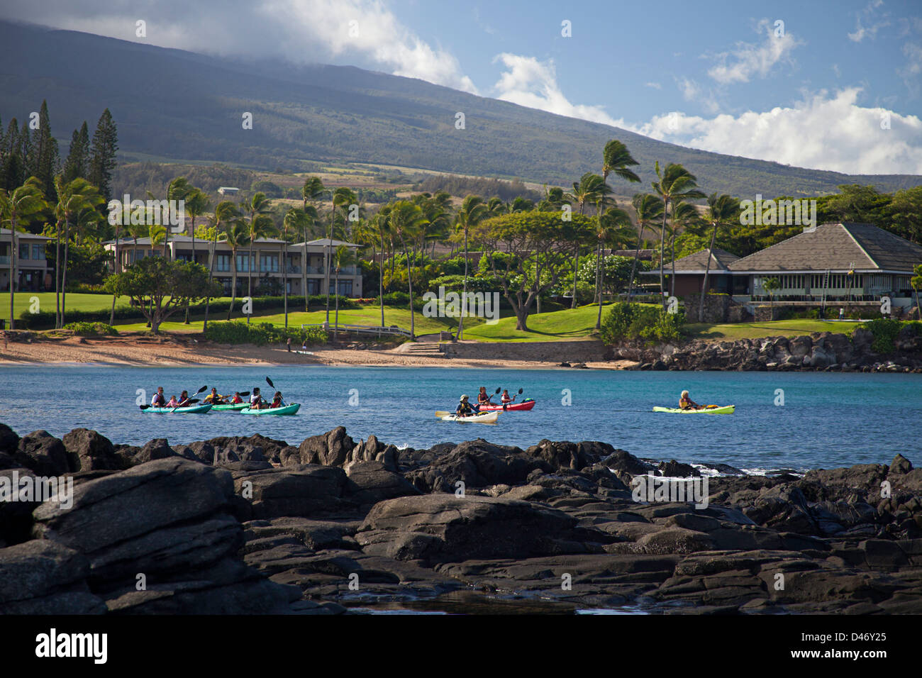 Groupe Kayak dans la Baie de Kapalua, Hawaii. Banque D'Images