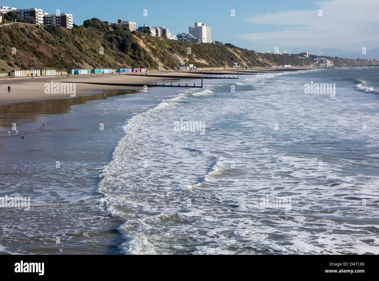 Bournemouth, East Beach et falaises, la baie de Poole, Dorset, England, UK. Banque D'Images