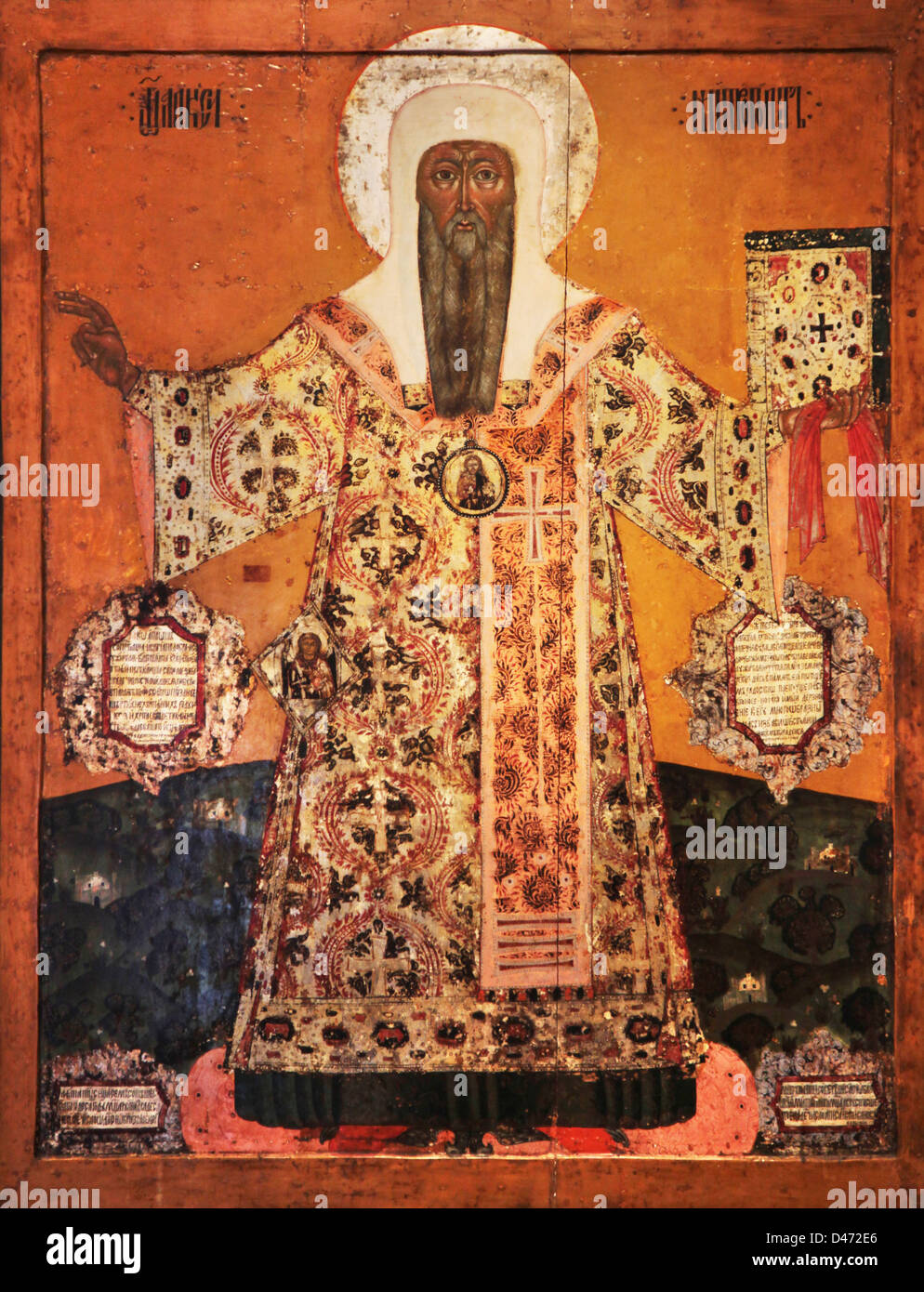 L'icône orthodoxe Saint Alexis, métropolite de Moscou XVIII ct. Kostroma, Russie. Banque D'Images
