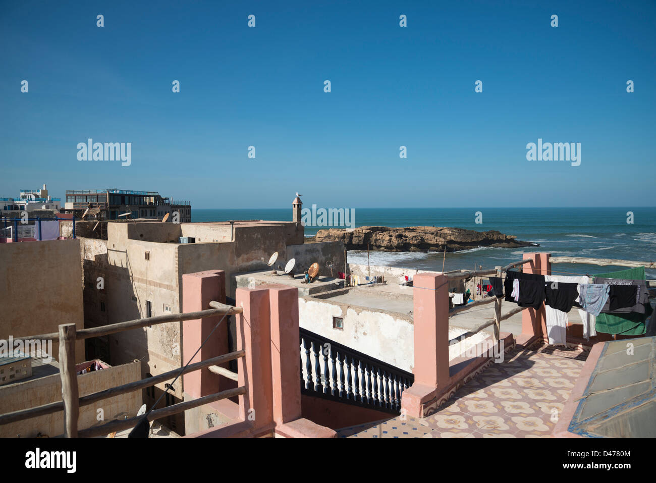 La vue sur les toits de la Médina d'Essaouira, Maroc Banque D'Images